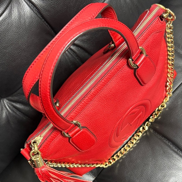 Gucci Soho Red Leather Shoulder Bag with Gold Chain and Leather Tassel - Picture 3 of 15